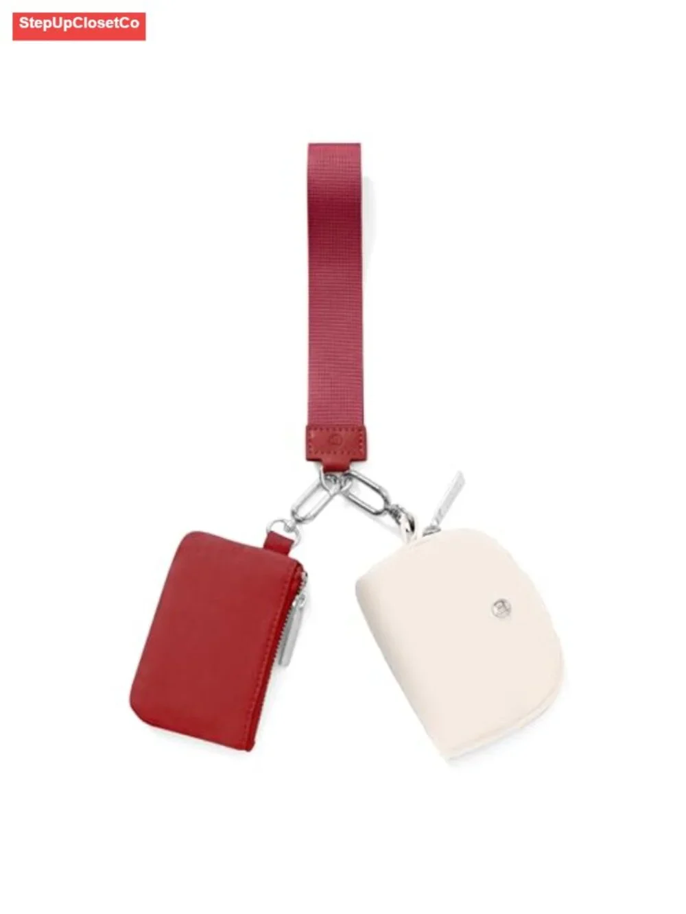 Mini Zip Around Wristlet Wallet for Women Detachable Dual Pouch Keychain Coin